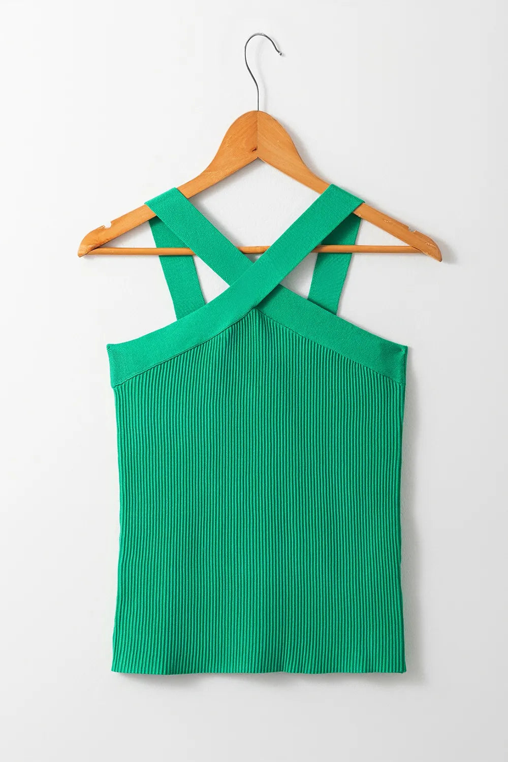 Ribbed Criss Cross Halter Neck Sheath Sweater Tank Top - adritiX