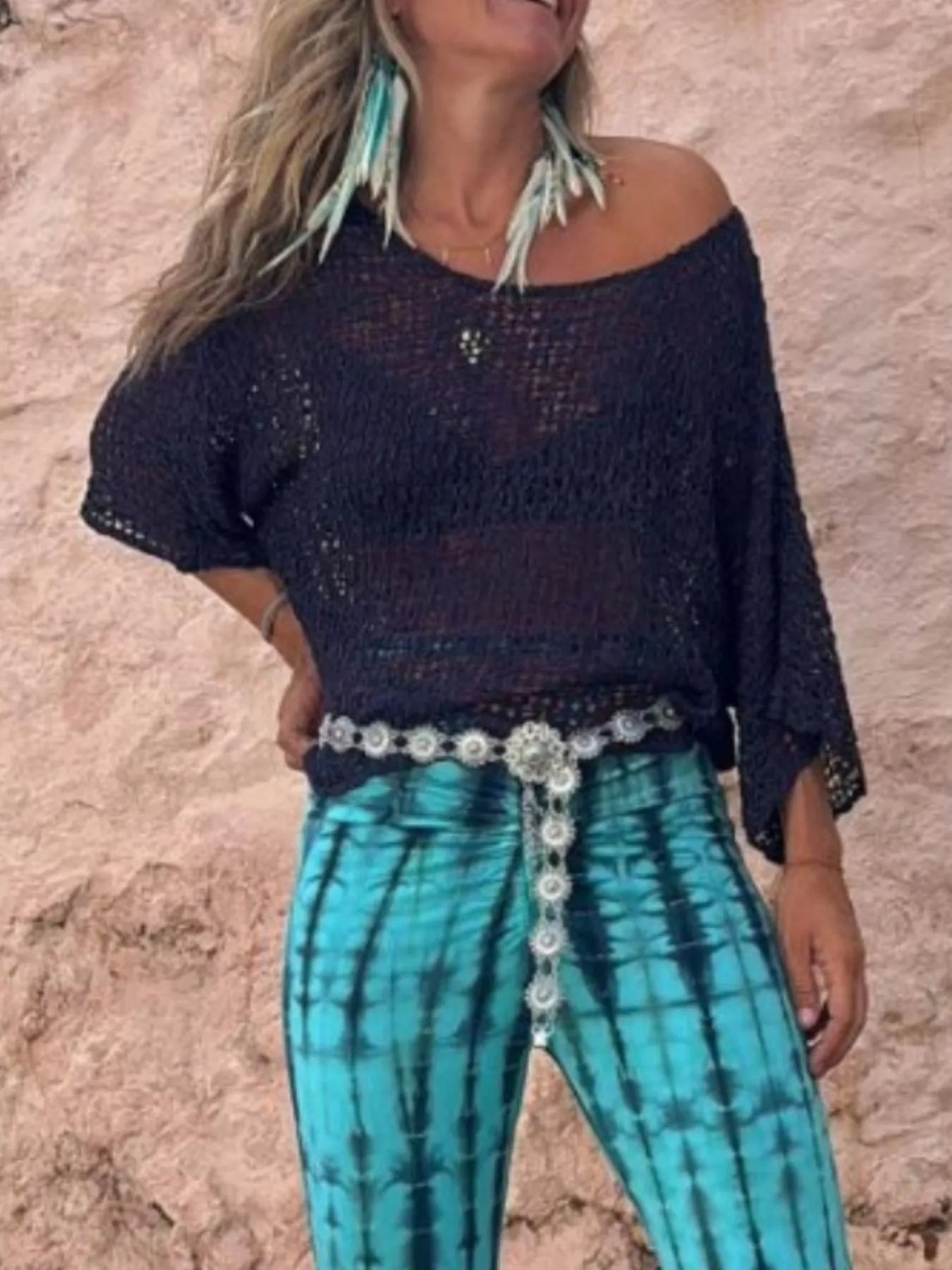 Crochet Boat Neck Knit Cover Up - adritiX