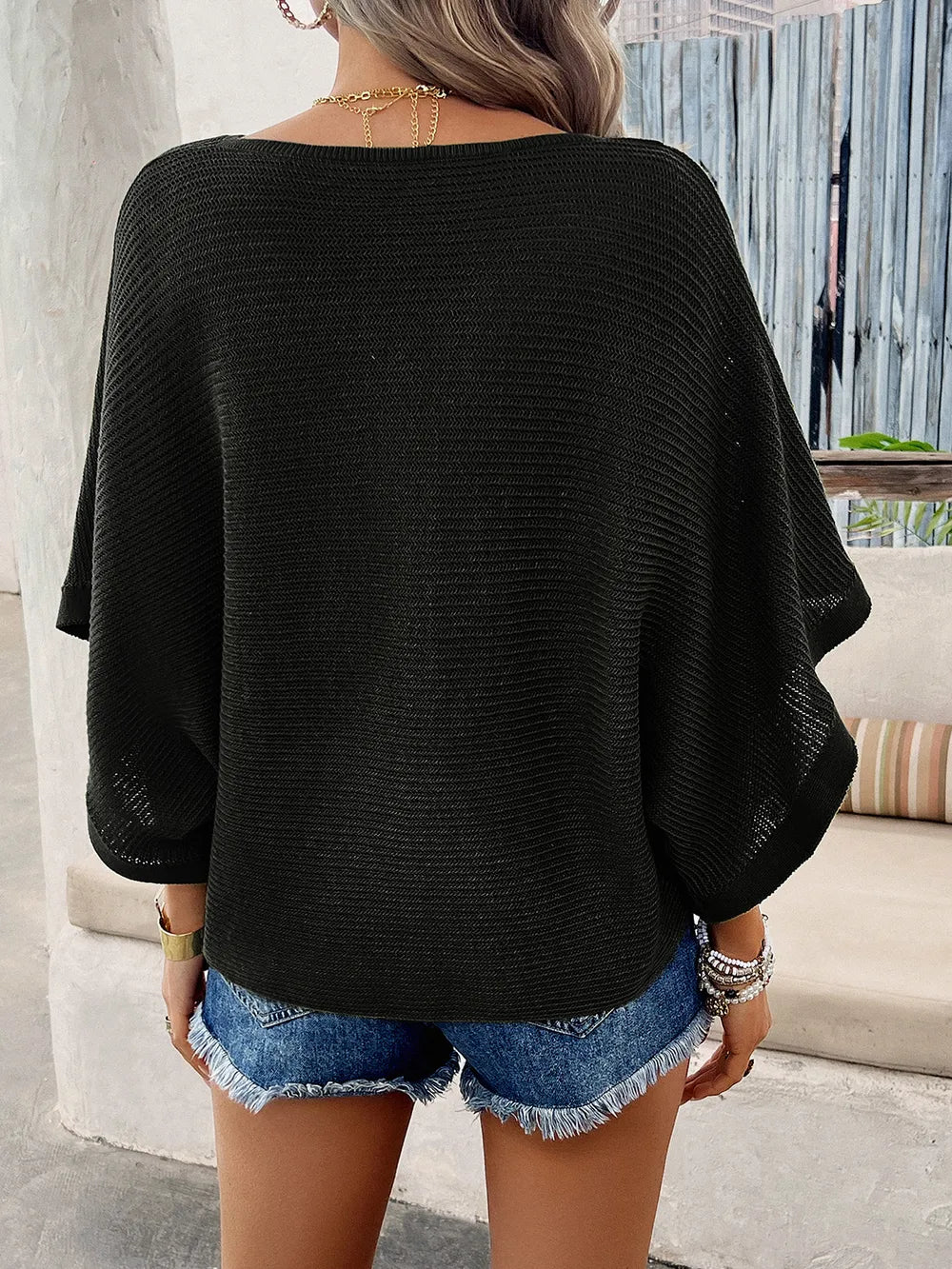 Devine V-Neck Batwing Sleeve Knit Top - adritiX