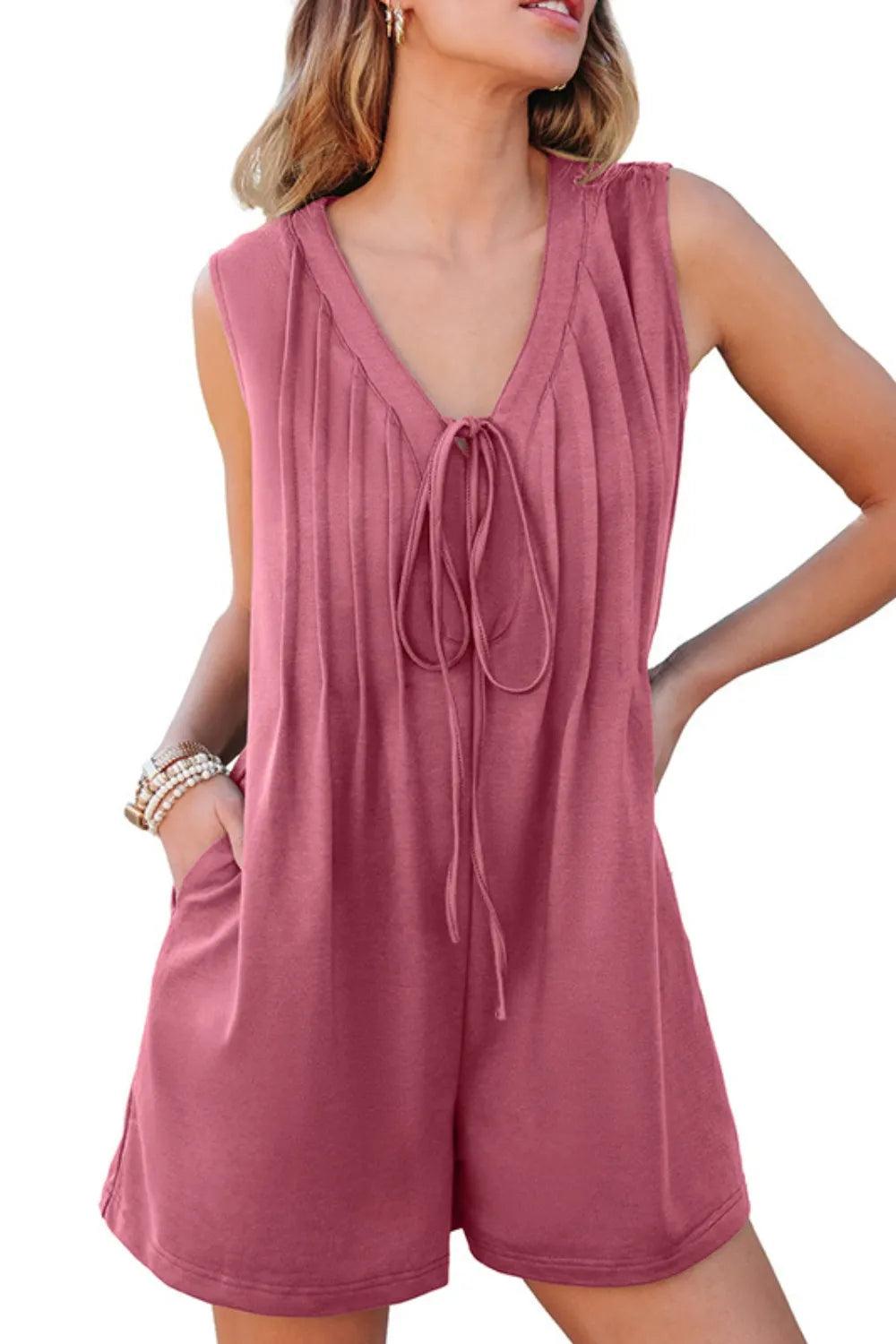 Elegant Tie Front Sleeveless Romper - adritiX