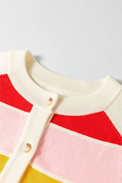 Contrast Button Down Long Sleeve Cardigan - adritiX