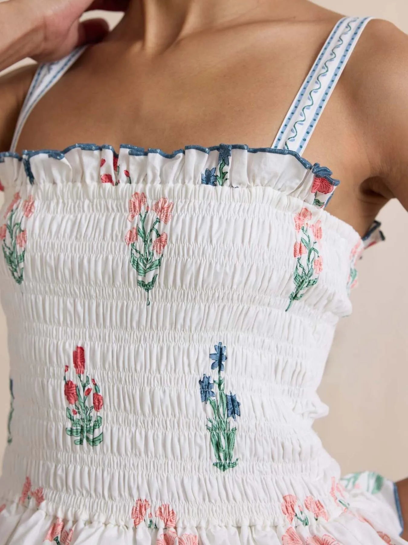 Bohemian Floral Print Smocked Tiered Maxi Dress - adritiX