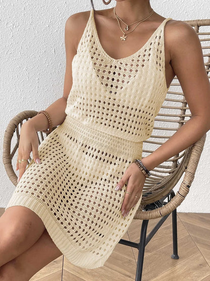 Elegant Crochet Knit Cover Up Mini Dress - adritiX