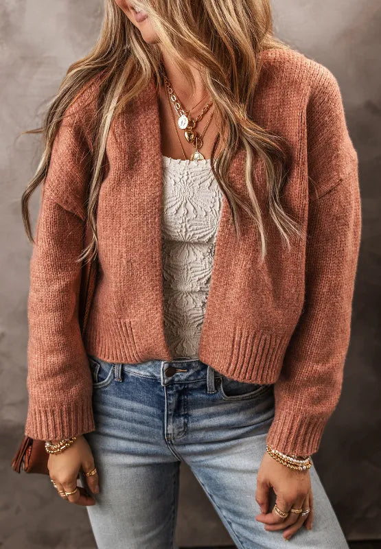 Slit Open Front Dropped Shoulder Cardigan - adritiX