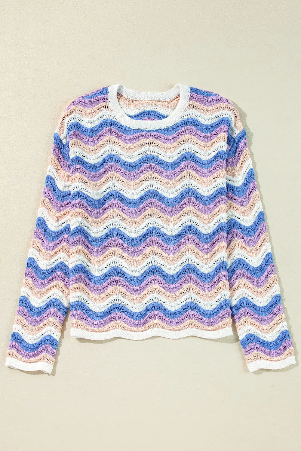 Contrast Wave Stripe Long Sleeve Sweater - adritiX