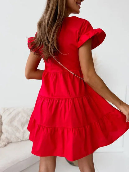 Ruffle Sleeve Tiered Swing Dress - adritiX