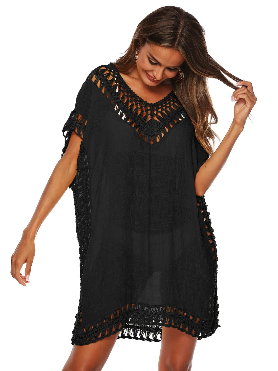 Bohemian Crochet Trim Beach Cover Up Dress - adritiX