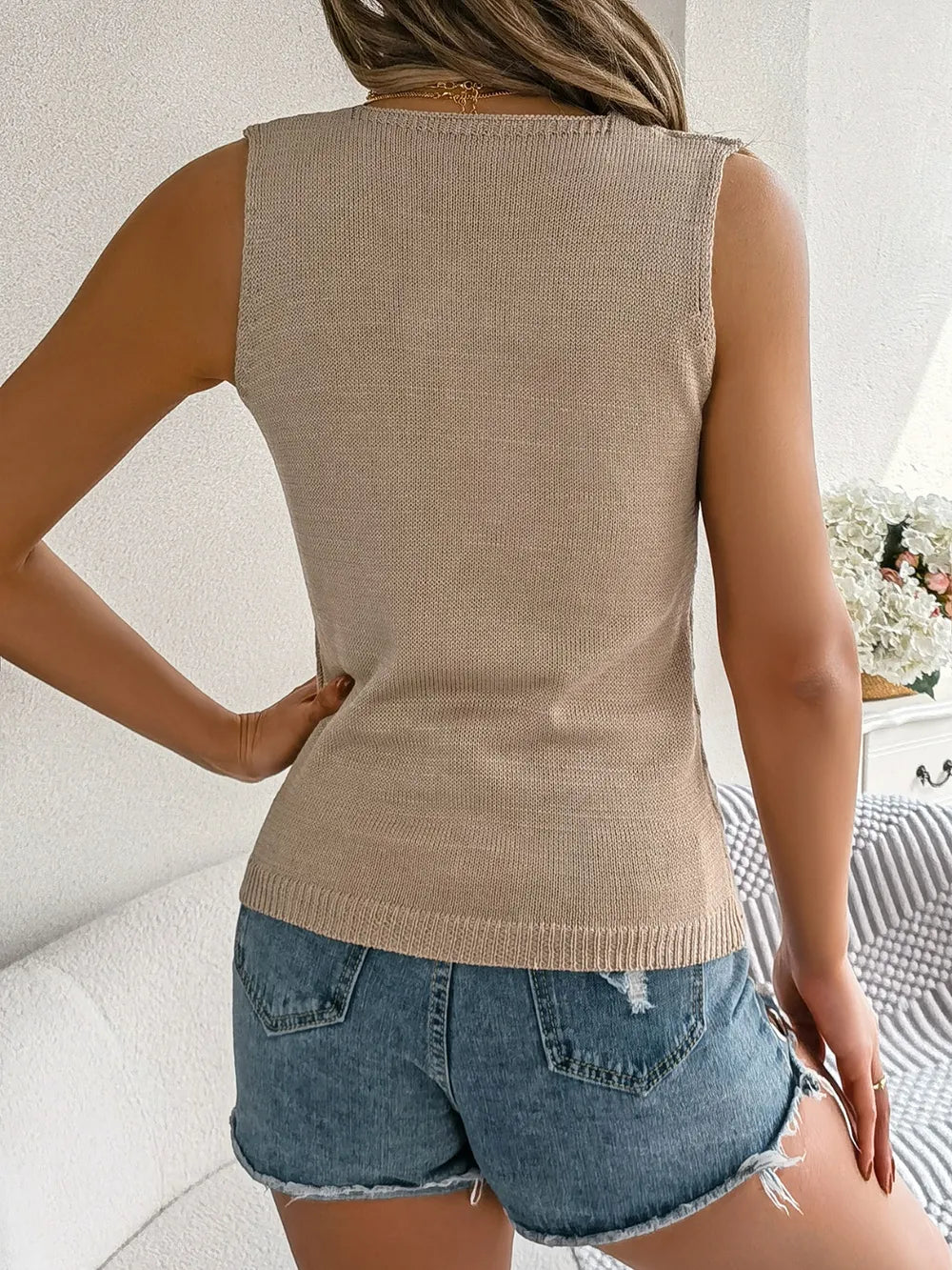 Openwork V-Neck Knit Vest - adritiX