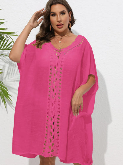 Crochet Trim V-Neck Beach Cover Up Dress - adritiX