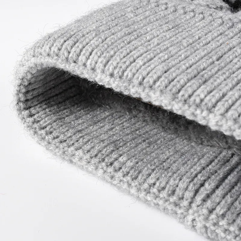 Striped Contrast Knit Hat with Pom-pom - adritiX