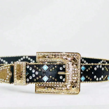 Rhinestone PU Leather Belt - adritiX