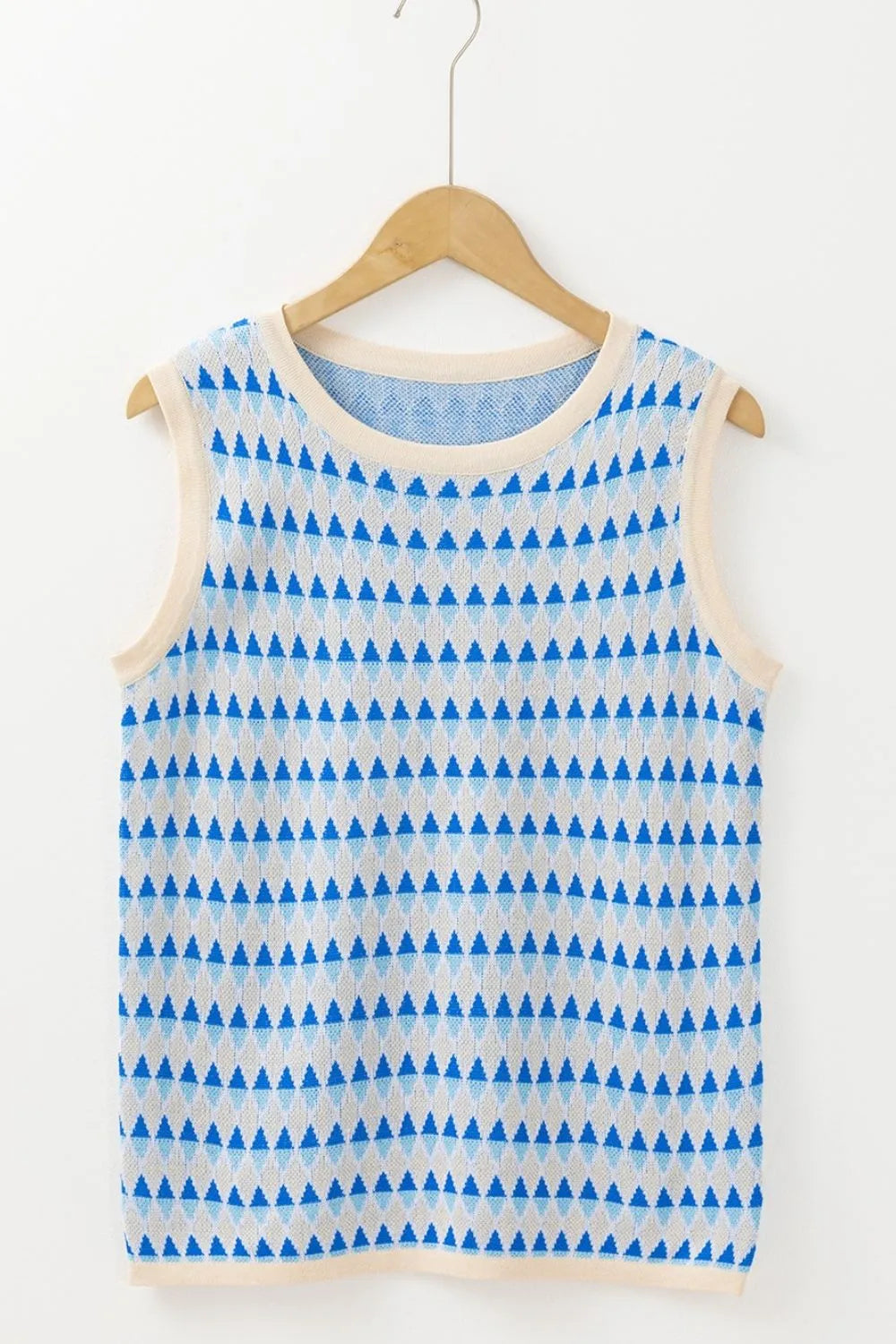 Stripe Geometric Print Round Neck Slim Fit Sweater Vest - adritiX