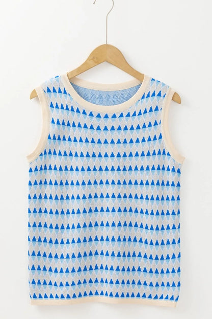 Stripe Geometric Print Round Neck Slim Fit Sweater Vest - adritiX