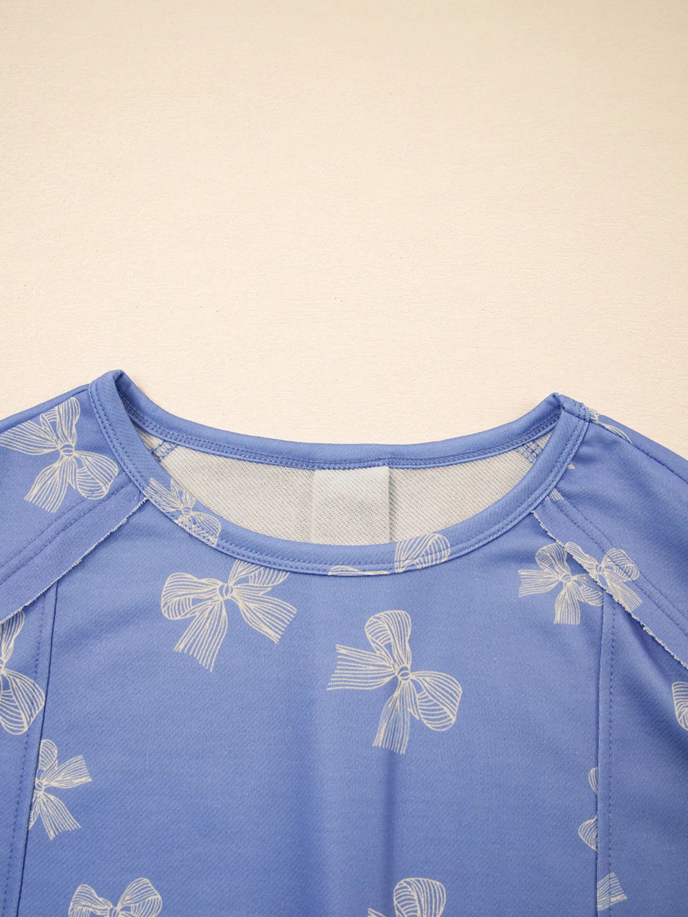 Bow Knot Print Crewneck Ruffled Sleeve Shift Mini Dress - adritiX