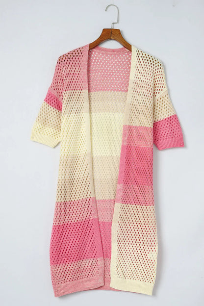 Color Block Dropped Shoulder Half Sleeve Cover Up - adritiX