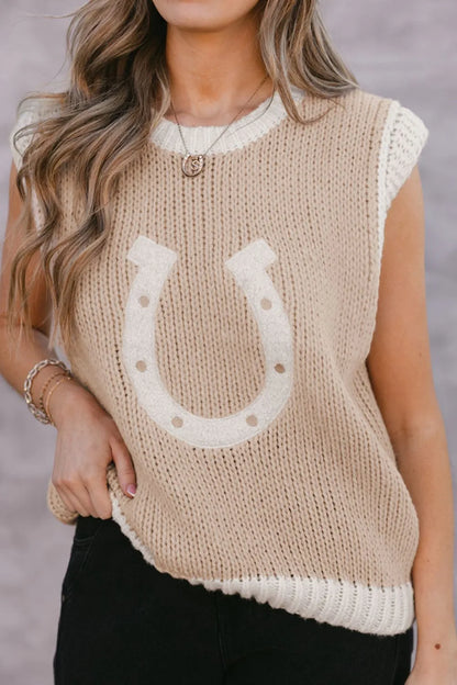 Round Neck Contrast Sweater Vest - adritiX
