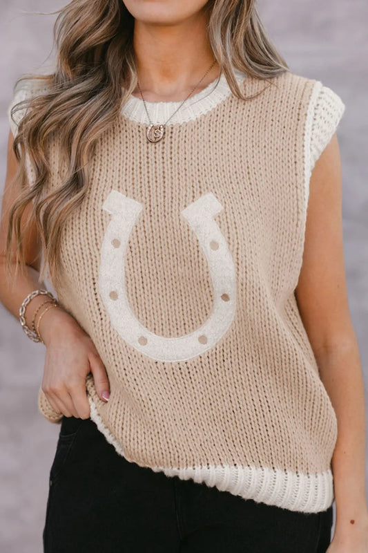 Round Neck Contrast Sweater Vest - adritiX