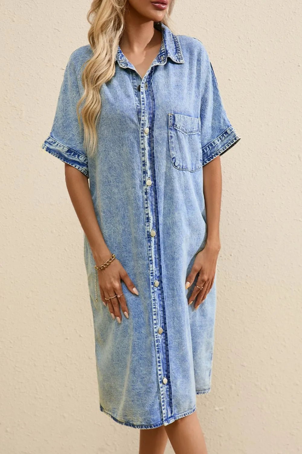 Oversized Button Down Denim Shirt Dress - adritiX