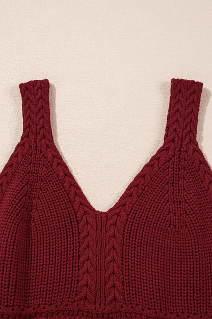 Cable Knit Pointelle Slim Fit V Neck Sweater Vest - adritiX