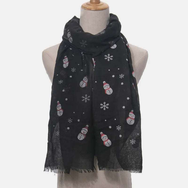 Fringe Snowman Polyester Scarf - adritiX