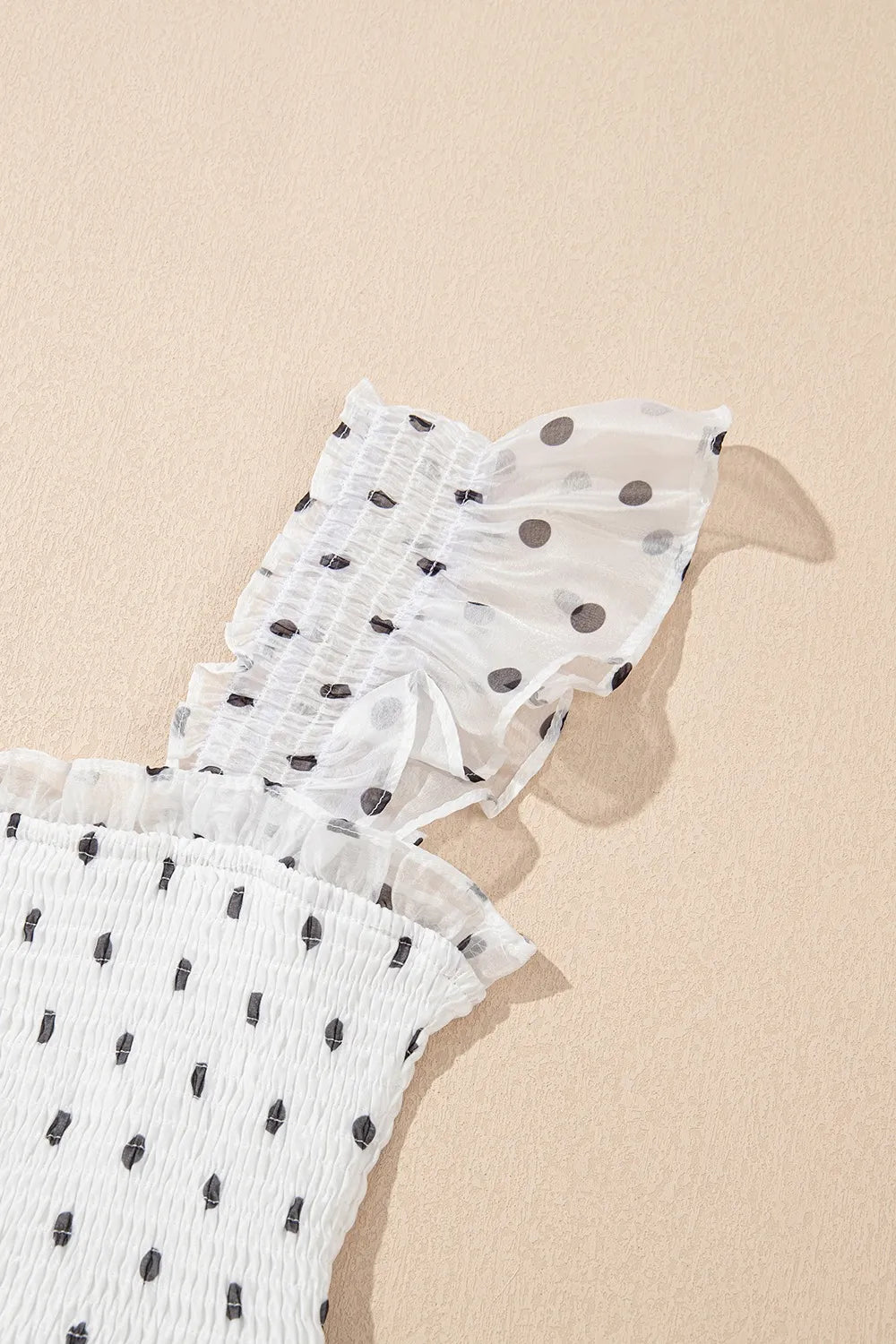 Polka Dot Ruffle Sleeve Smocked Midi Dress - adritiX
