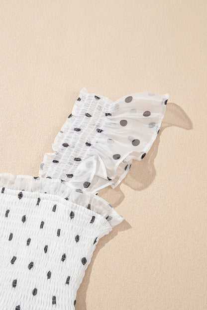 Polka Dot Ruffle Sleeve Smocked Midi Dress - adritiX