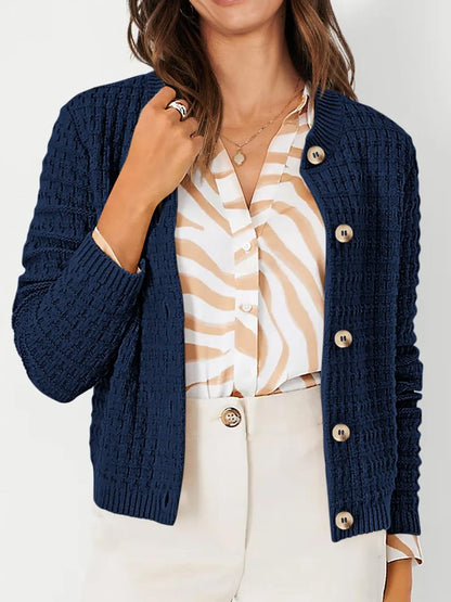 Elegant Textured Knit Button-Front Cardigan - adritiX