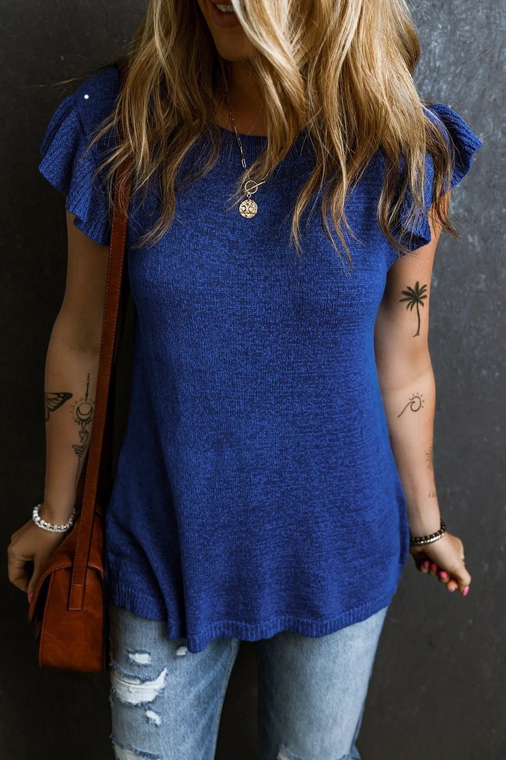 Ruffled Round Neck Knit Top - adritiX