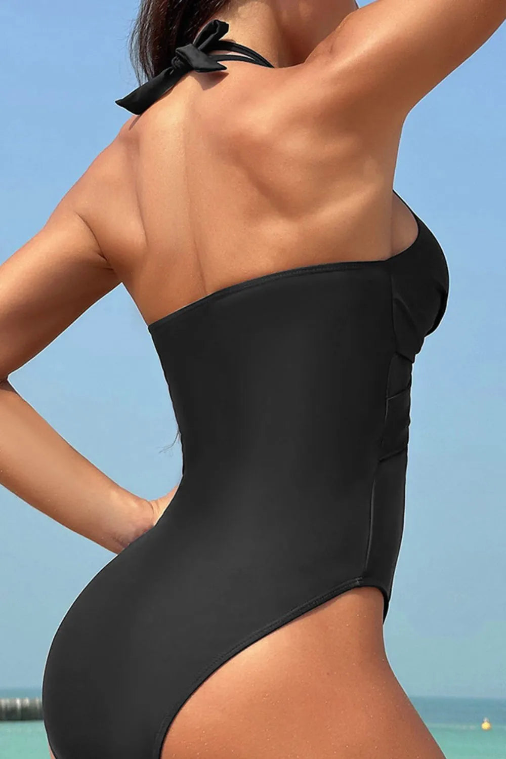 Crisscross Halter Neck One-Piece Swimwear - adritiX
