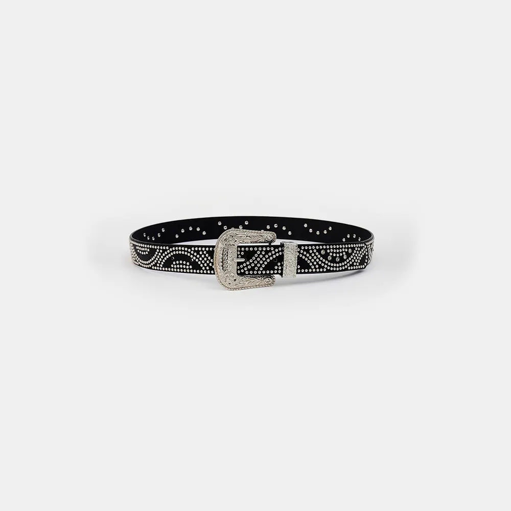 Studded Rhinestone PU Leather Belt - adritiX