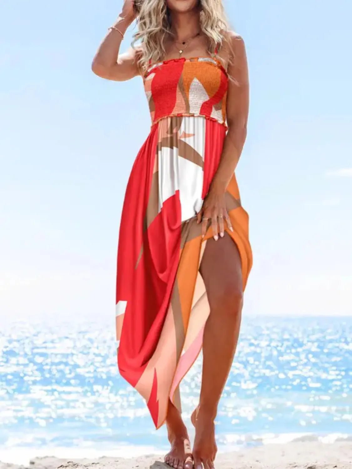 Printed Smocked Maxi Cami Dress - adritiX