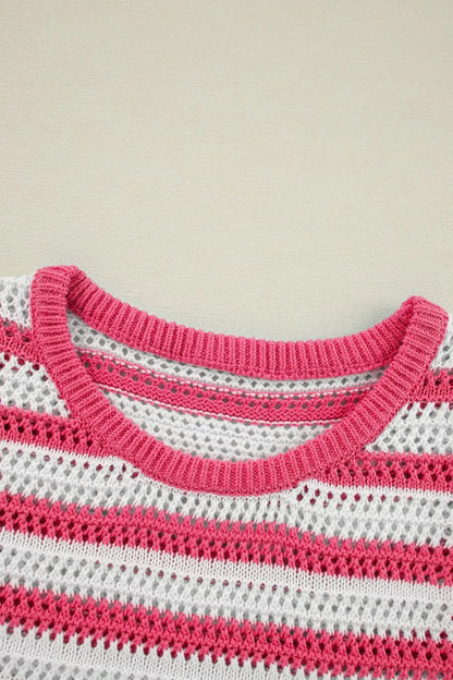 Elegant Stripe Hollowed Knit Sleeveless Sweater Dress - adritiX