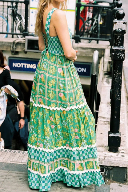 Printed Square Neck Tiered Dress - adritiX