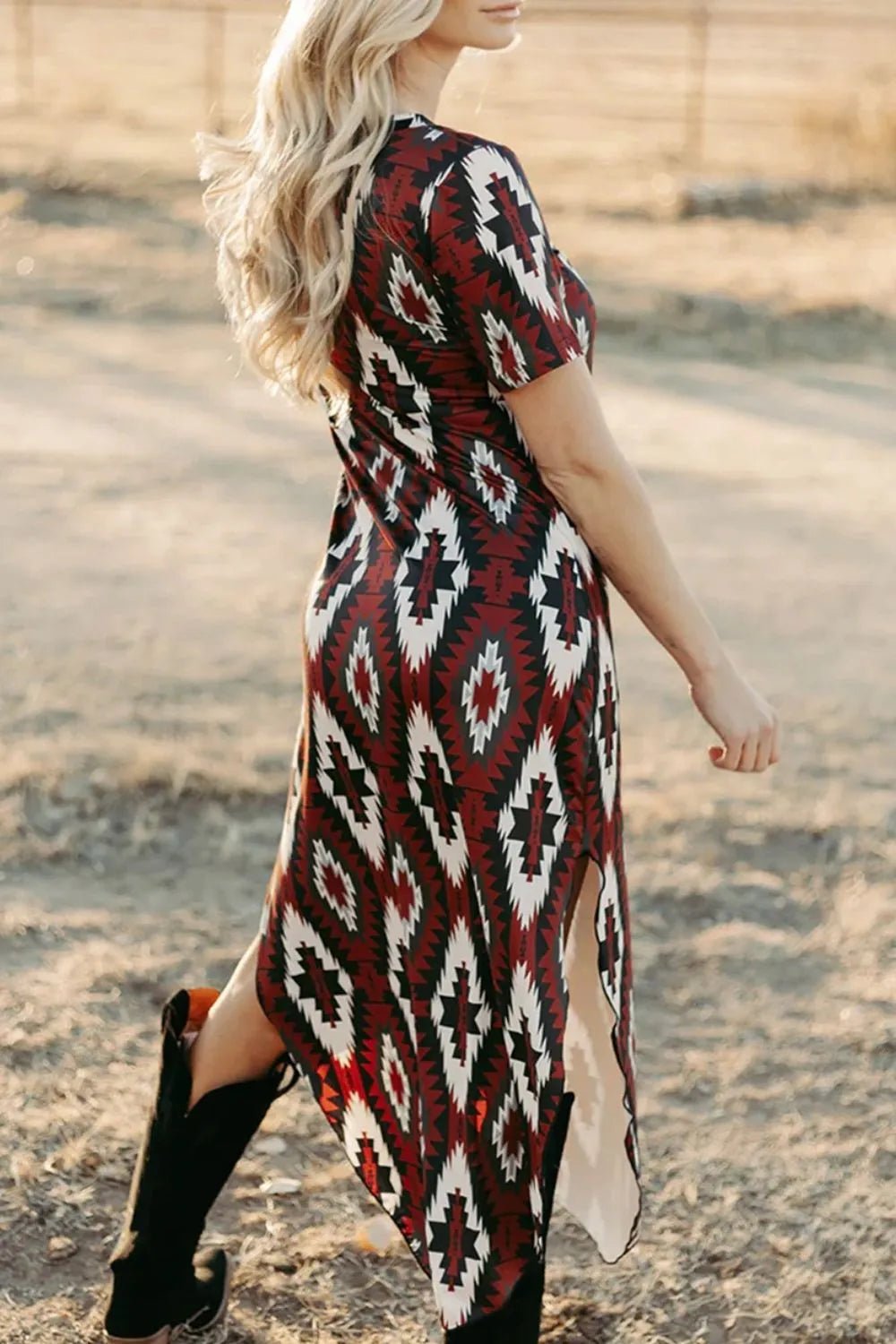 Aztec Print V-Neck Midi Dress - adritiX