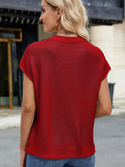 Exposed Seam Round Neck Short Sleeve Sweater - adritiX