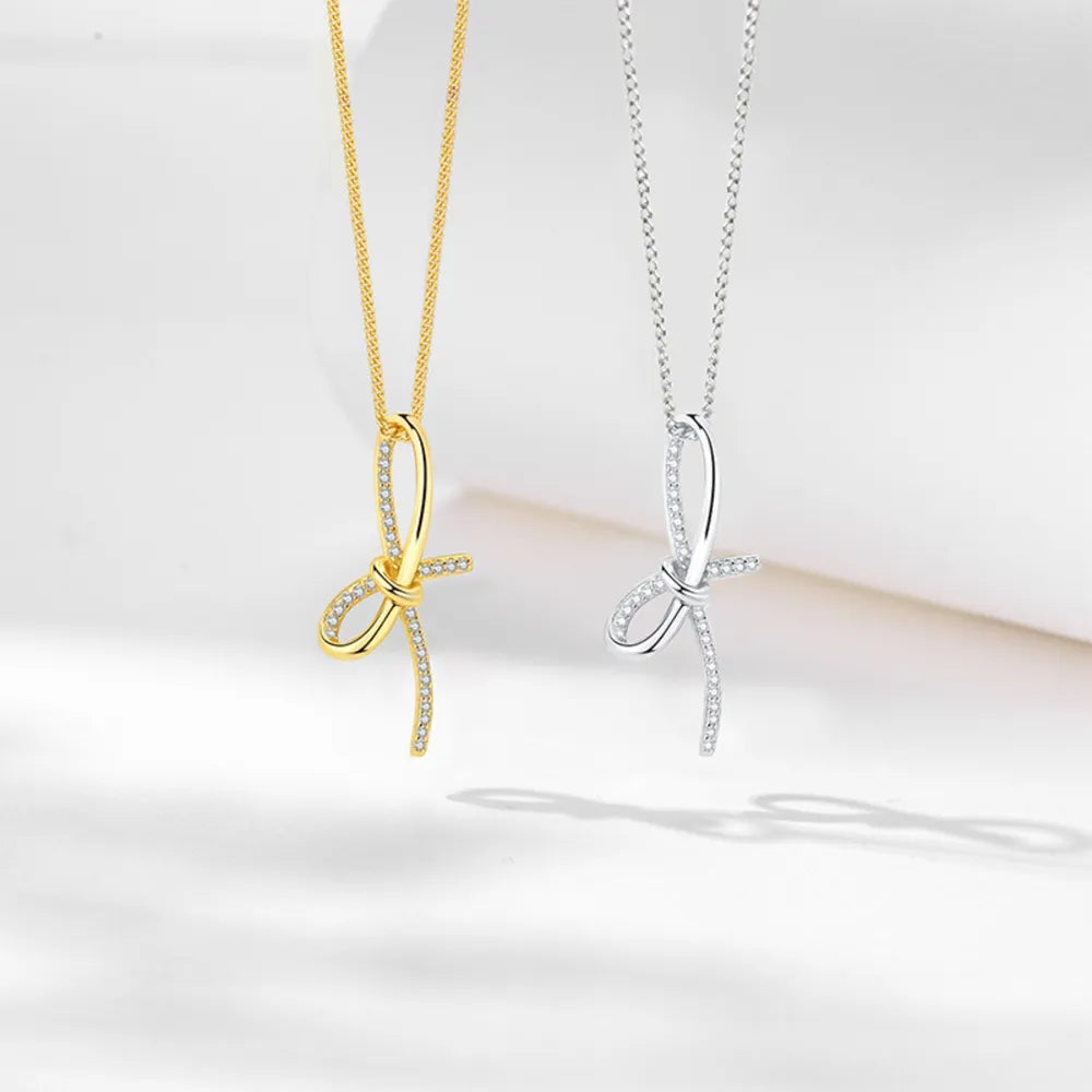 Zircon Bow Pendant Necklace - adritiX