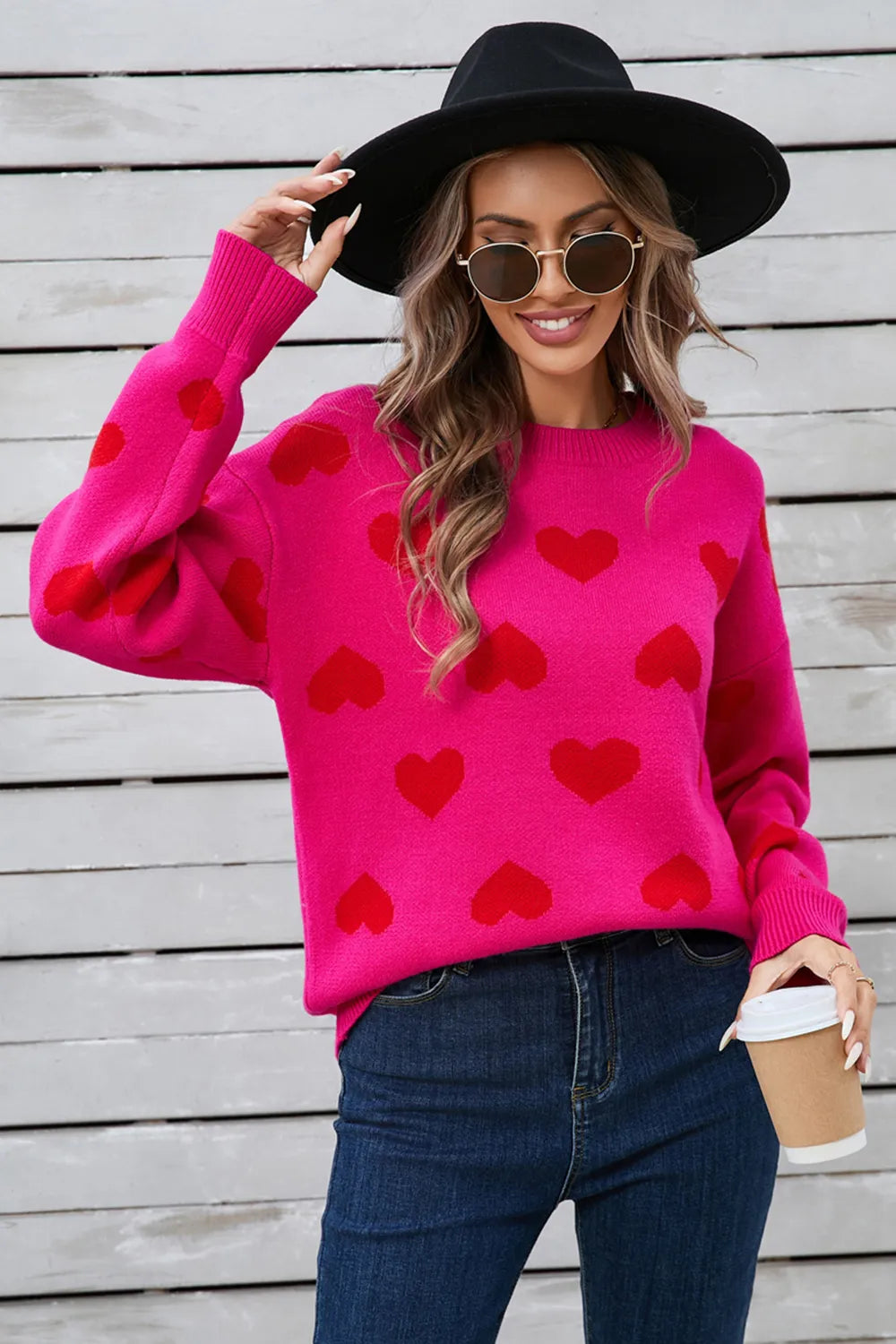 Angel Wings Heart Round Neck Long Sleeve Sweater - adritiX