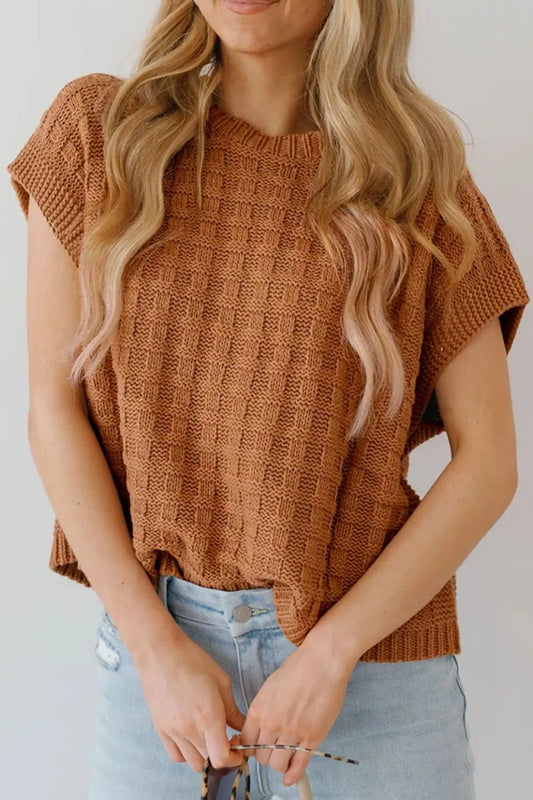 Round Neck Cap Sleeve Sweater Vest - adritiX