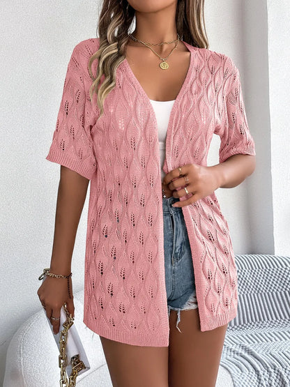 Openwork Open Front Short Sleeve Cardigan - adritiX