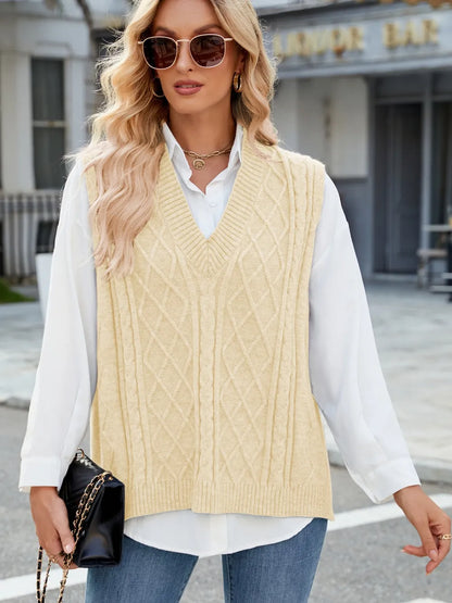 Cable Knit V-Neck Sweater Vest - adritiX