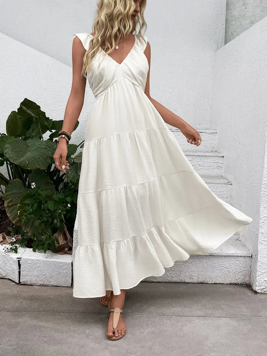 V-Neck Sleeveless Tiered Dress - adritiX