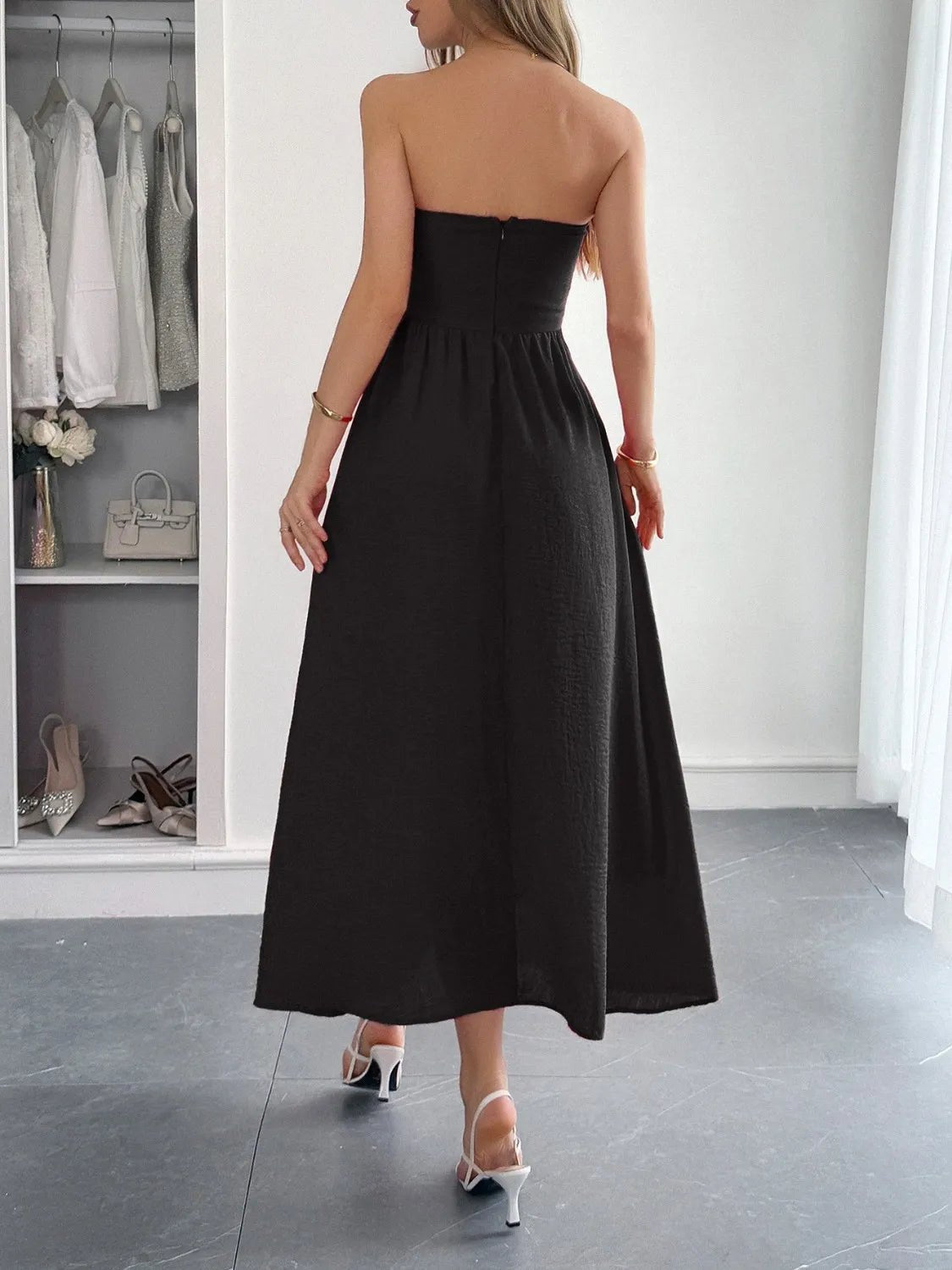 Strapless A-Line Midi Dress with Pockets - adritiX