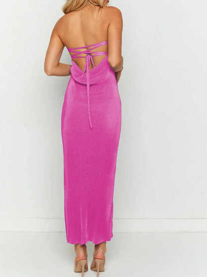 Lace-Up Back Tube Maxi Dress - adritiX