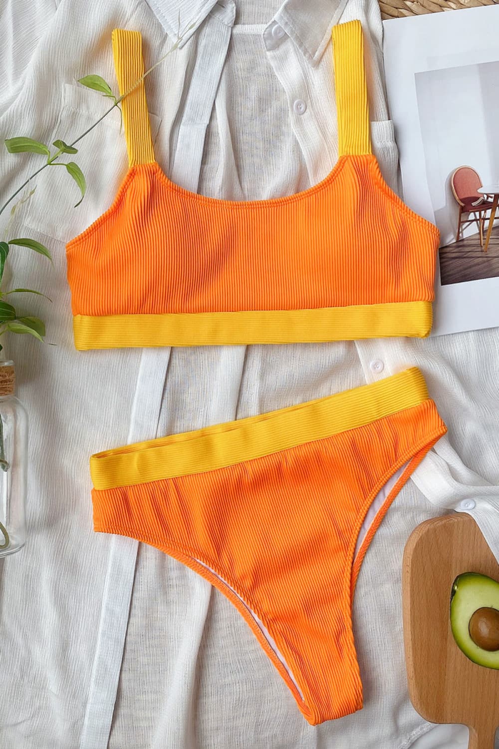 Color Block Scoop Neck Bikini Set - adritiX