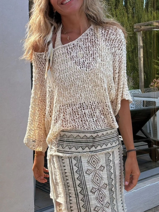 Crochet Boat Neck Knit Cover Up - adritiX