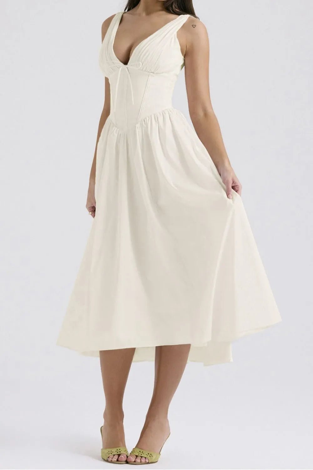 Chic & Sleek Ruched V-Neck Dress with Pockets – Effortless Style for Every Occasion - adritiX