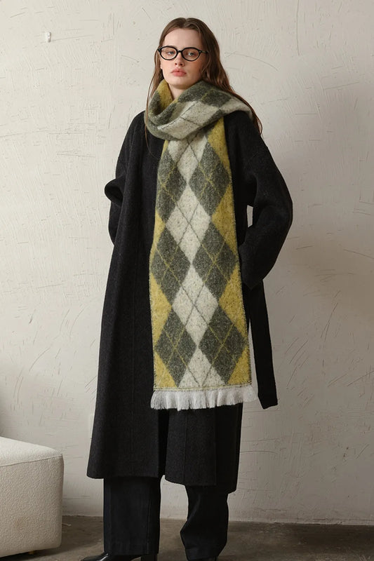 Fringe Argyle Polyester Scarf - adritiX
