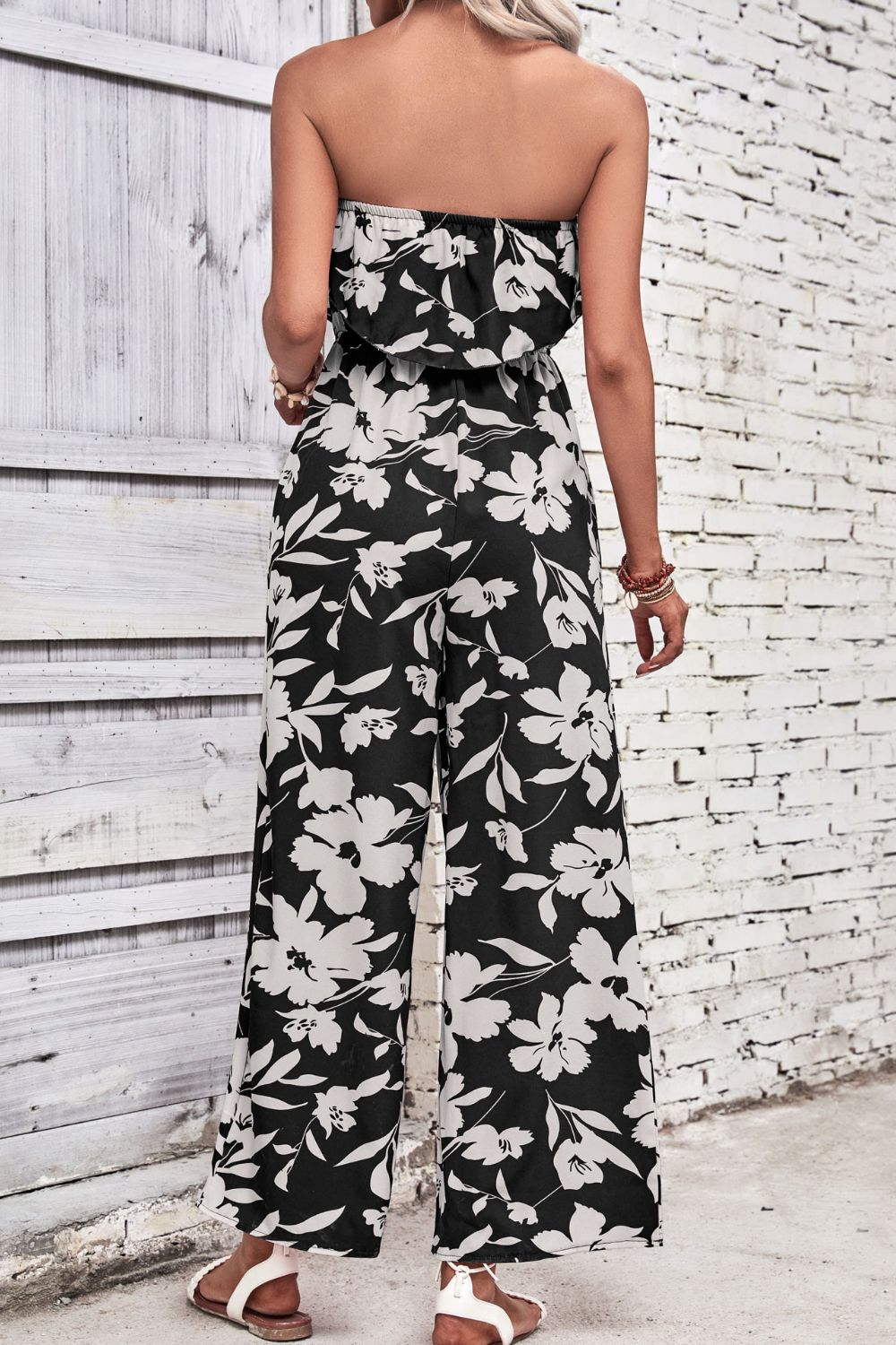 Elegant Perfee Floral Strapless Wide Leg Jumpsuit - adritiX