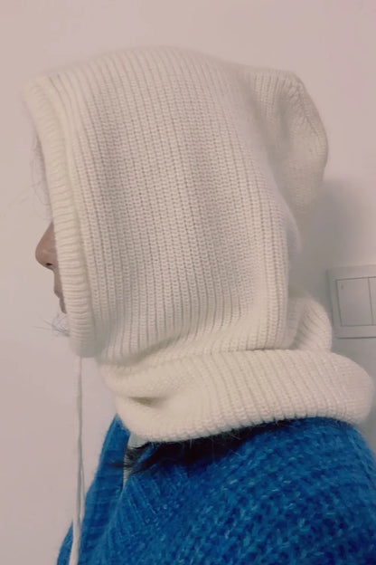 Drawstring Solid Color Thermal Knit Hat - adritiX