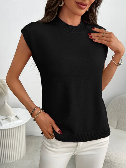 Mock Neck Cap Sleeve Knit Top - adritiX